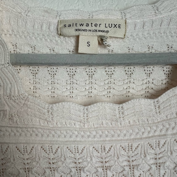 Saltwater luxe cream open knit blouse with a scoop neck and long sleeves - Picture 4 of 4